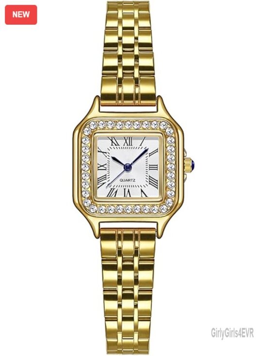 Square Diamond Accent Dress Watch Stainless Steel Bracelet Analog Quartz